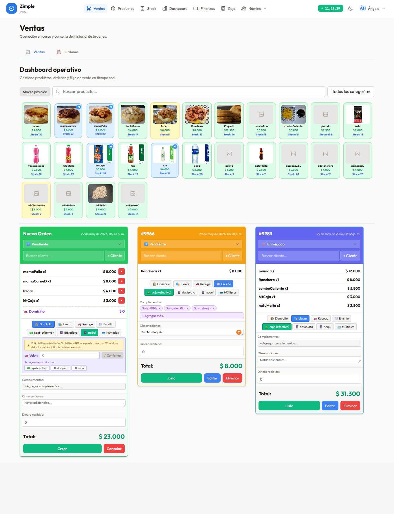 POS Zimple — ventas y operación en tiempo real, captura real del sistema
